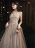 A Line Scoop Tulle Appliques Lace Up Prom Dress LBQ4209
